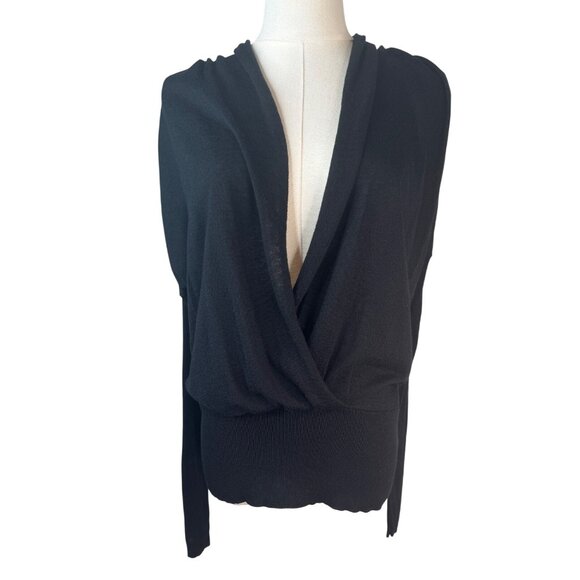 2/$30 Banana Republic Small Black Wool Blend Drape Sweater Plunge V-Neck - Picture 1 of 13